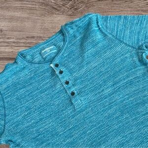 Express Henley Heather Blue Long Sleeve Men’s Size‎ Large 4 Button